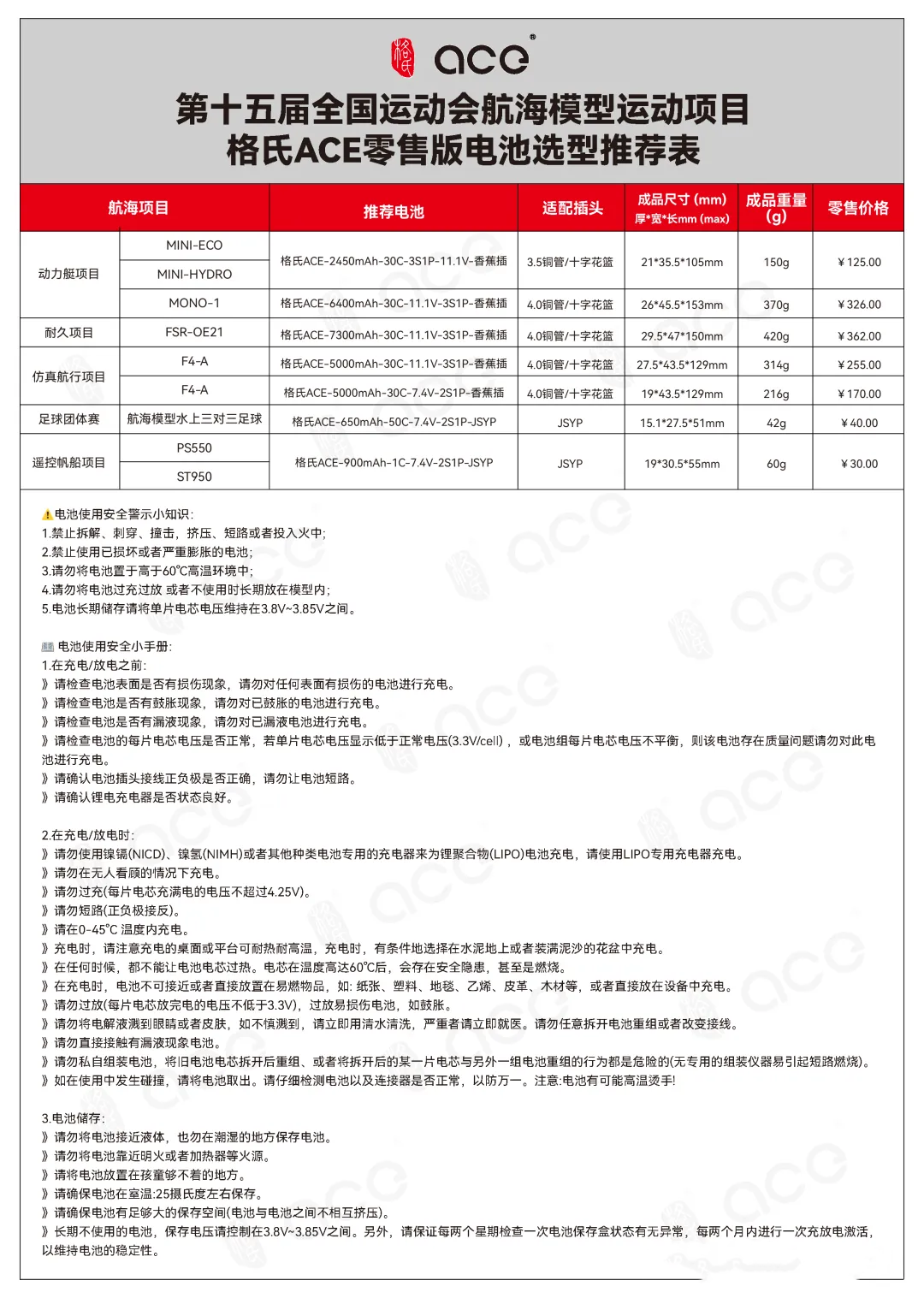 航海模型項目-格氏電池選型推薦表